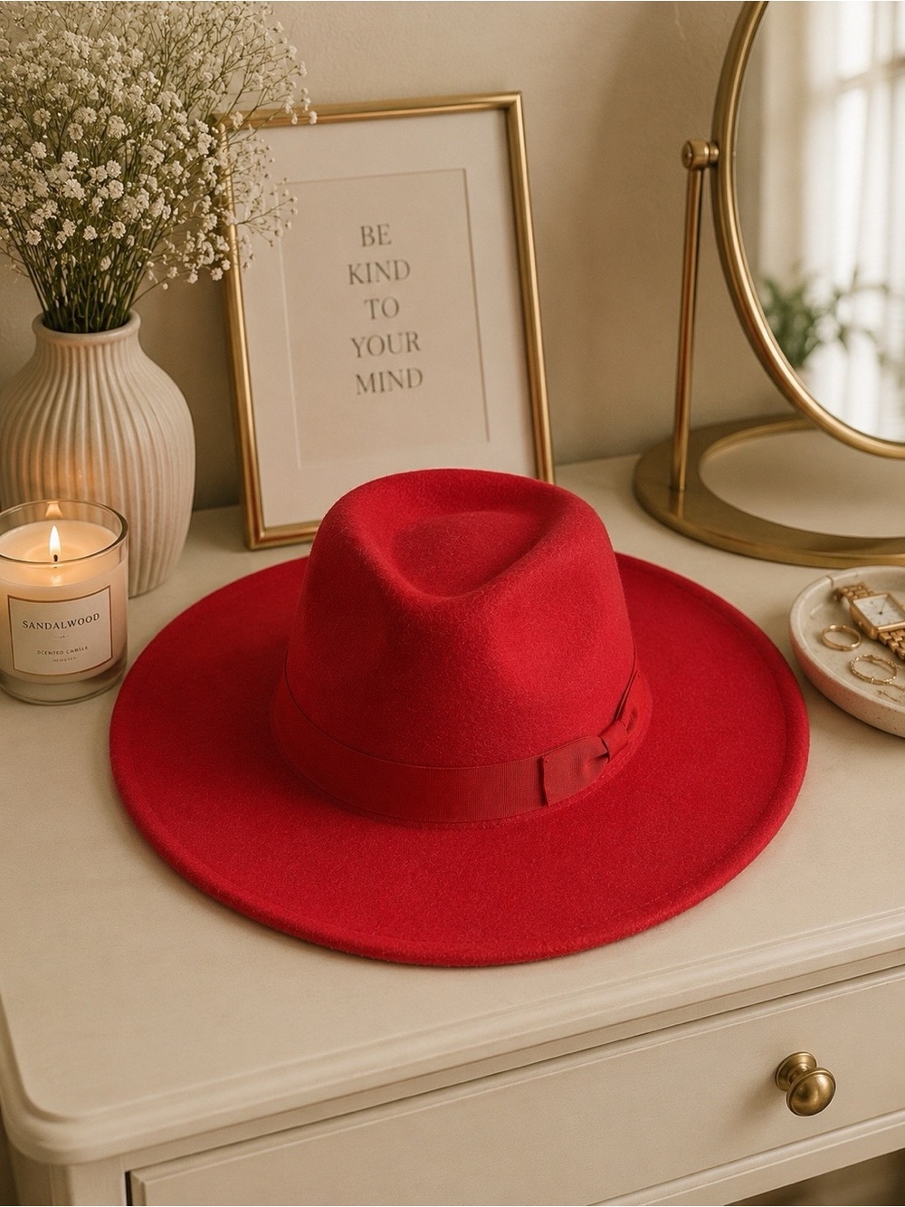 Red Fedora Hat - Classic Women's Felt Fedora - Picture 3 of 6